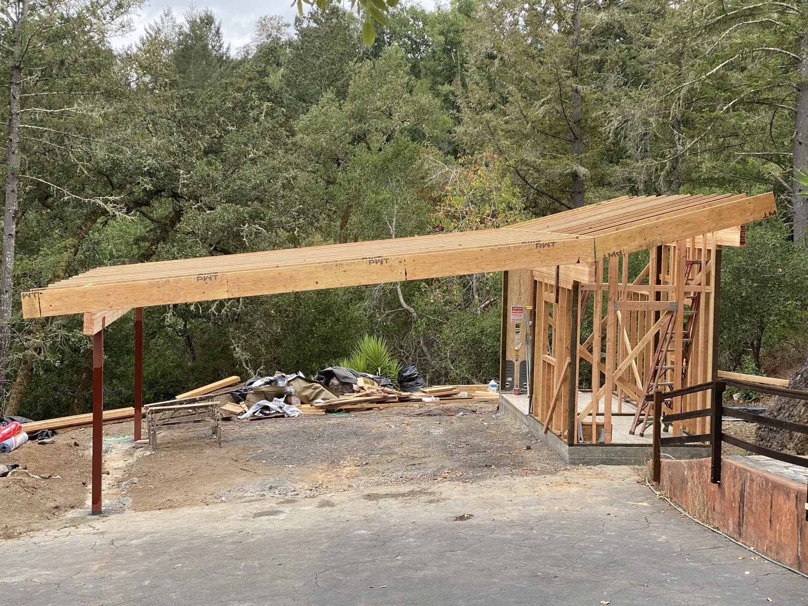 Sonoma Solarport — the pergola and deck in summer sun