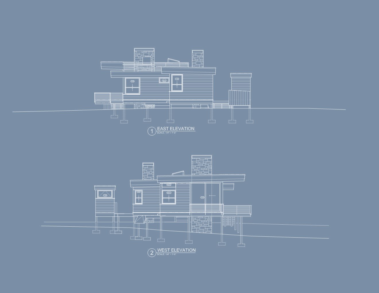 Pond House — East and West Elevations