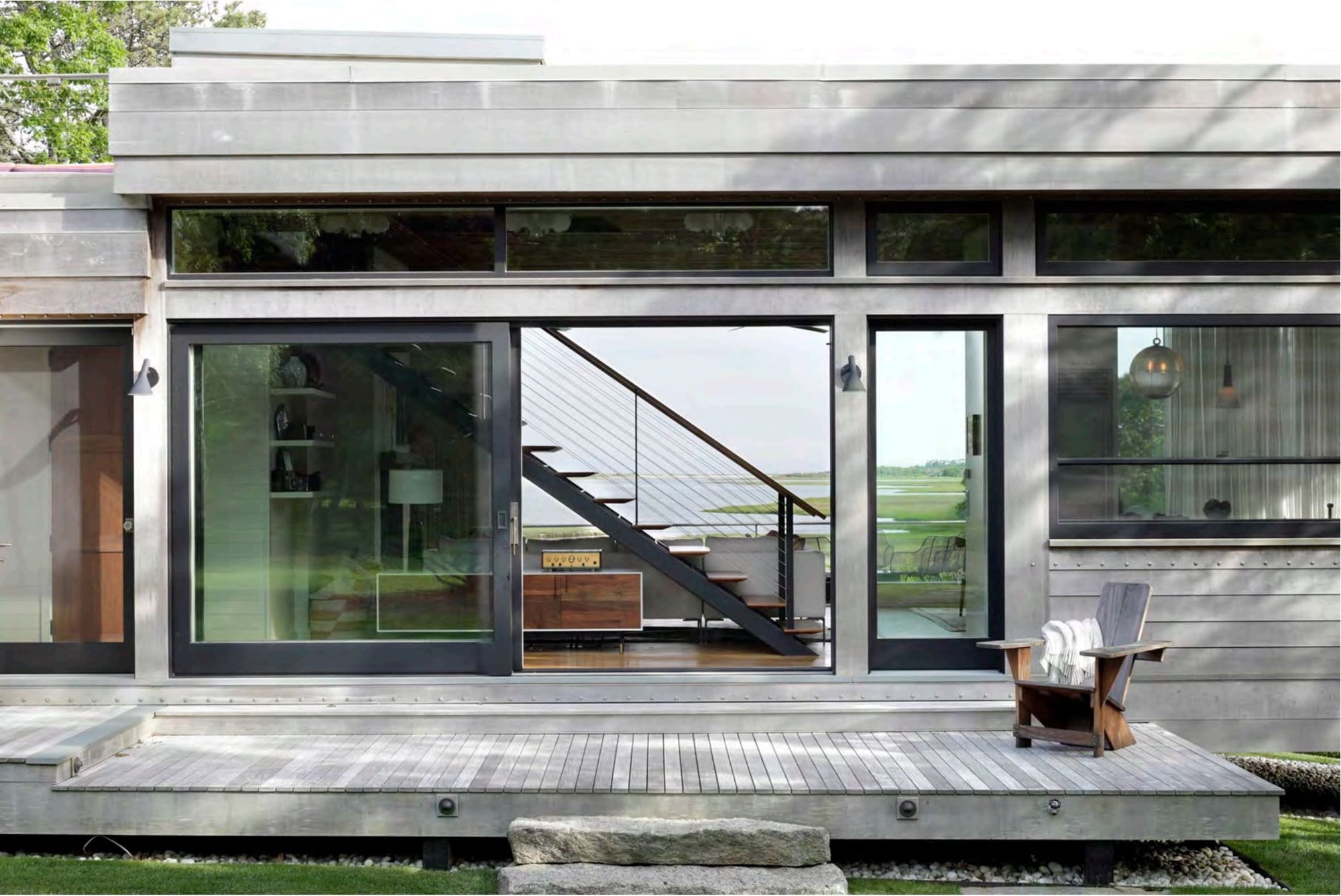 Pond House — the cedar house and screened porch, from the meadow