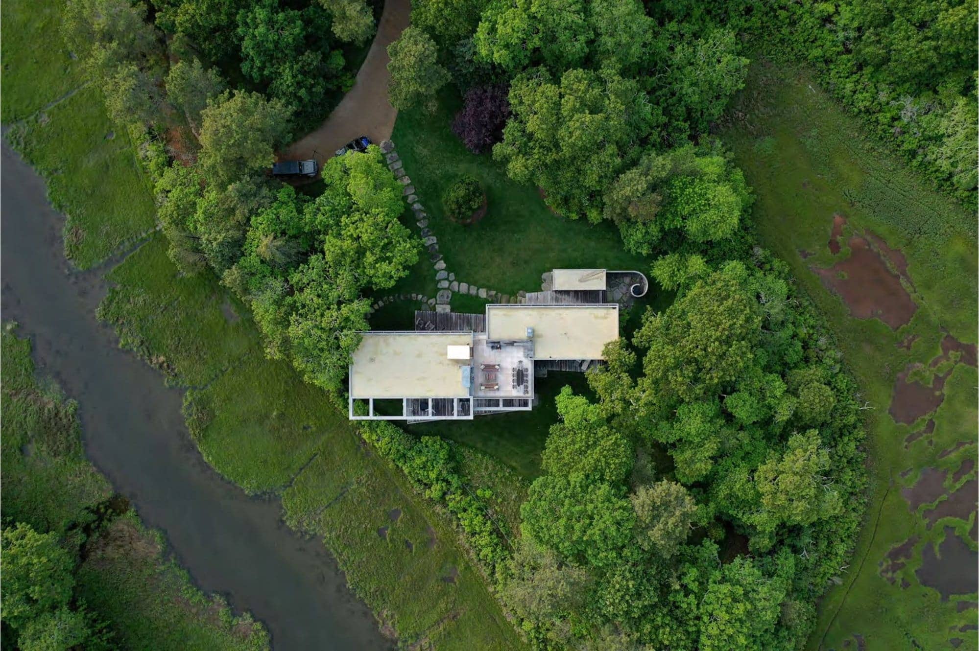 Pond House — the house and the pond, from above